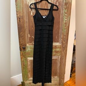Black T-Shirt Knit Ruffled Fitted Maxi Dress